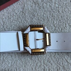 Etro White Belt with Gold Buckle